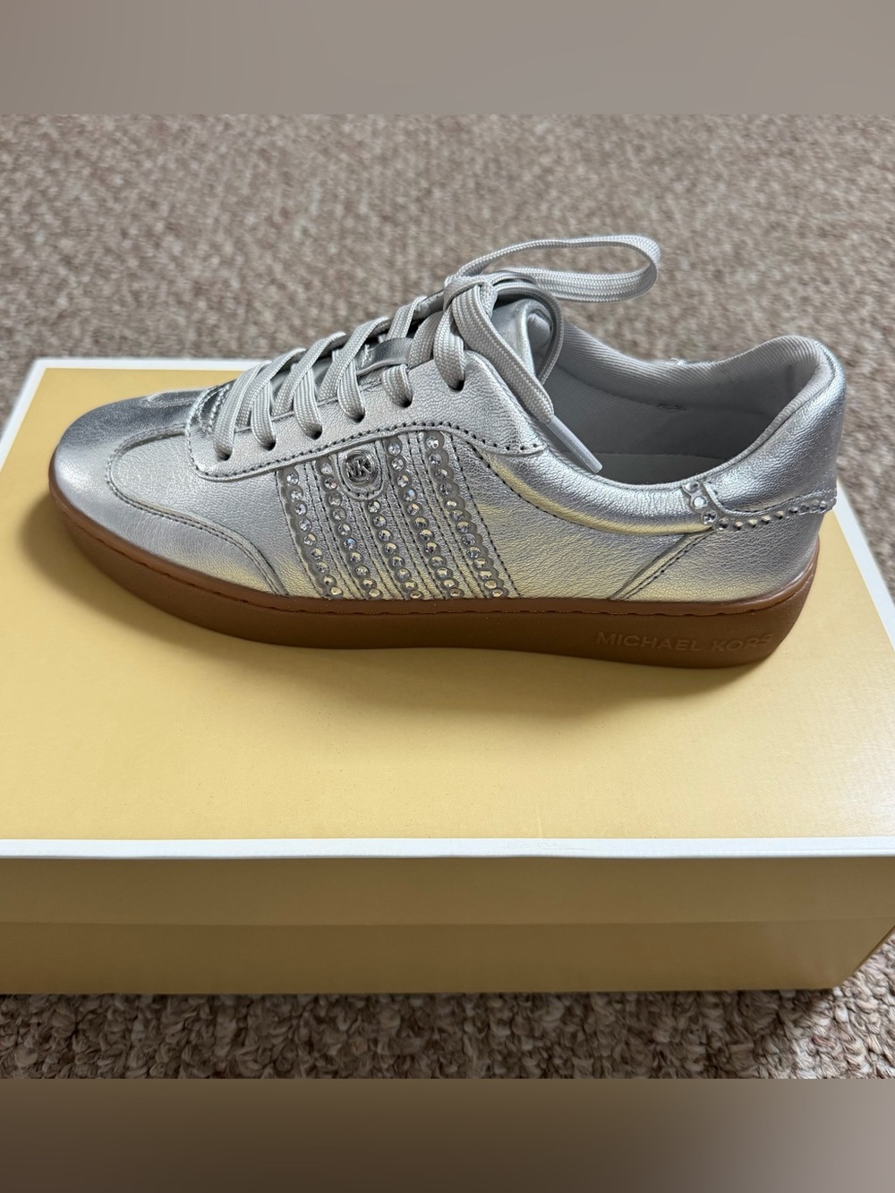 Michael Kors Silver Metallic Leather Sneaker with Gum Sole
